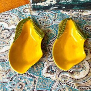 Pear Shaped Serving Dishes Set Of 2 Yellow Green Vintage Ceramic Mid Century